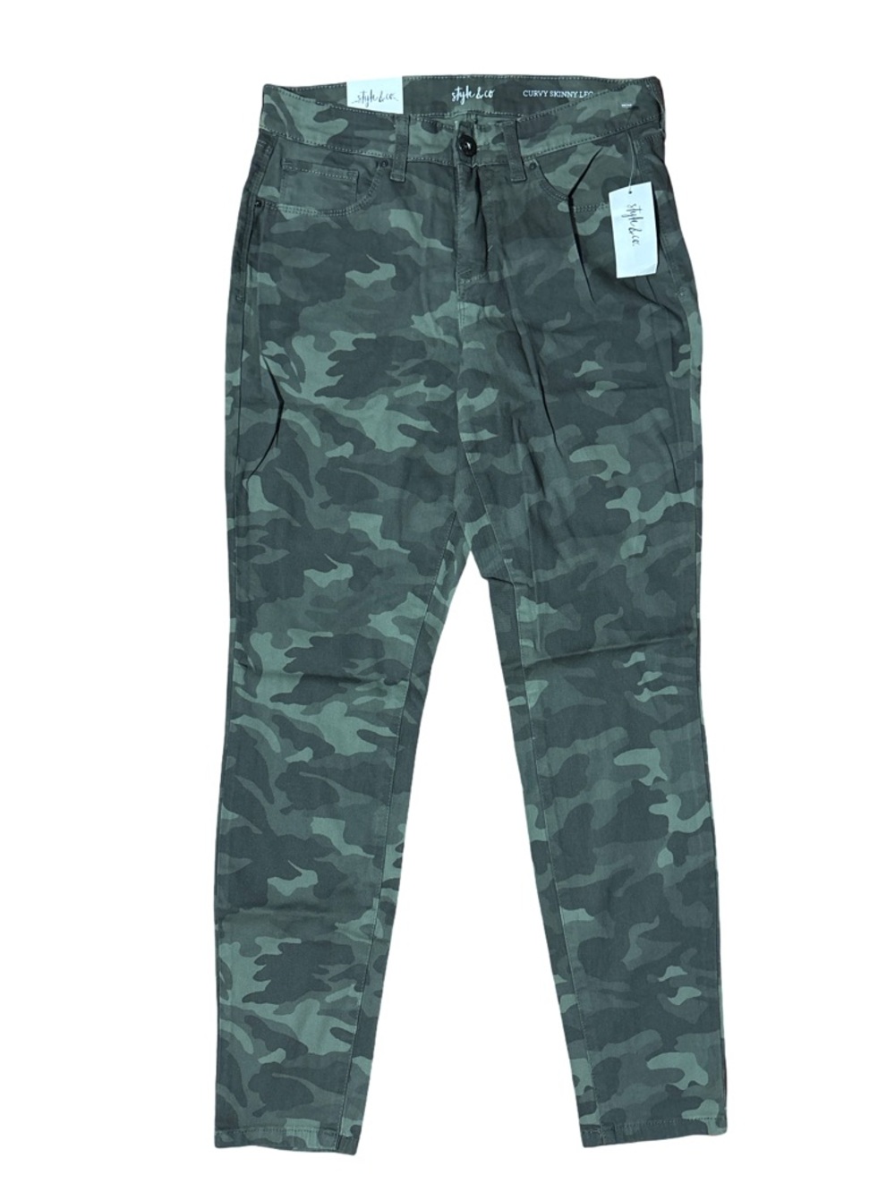 Style & Co. Women's Skinny Leg Camo Pants Green